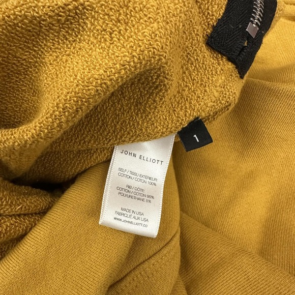 John Elliott Hoodie Mens Small Yellow Fleece Pullover Side Zip Sweatshirt USA - Picture 6 of 7